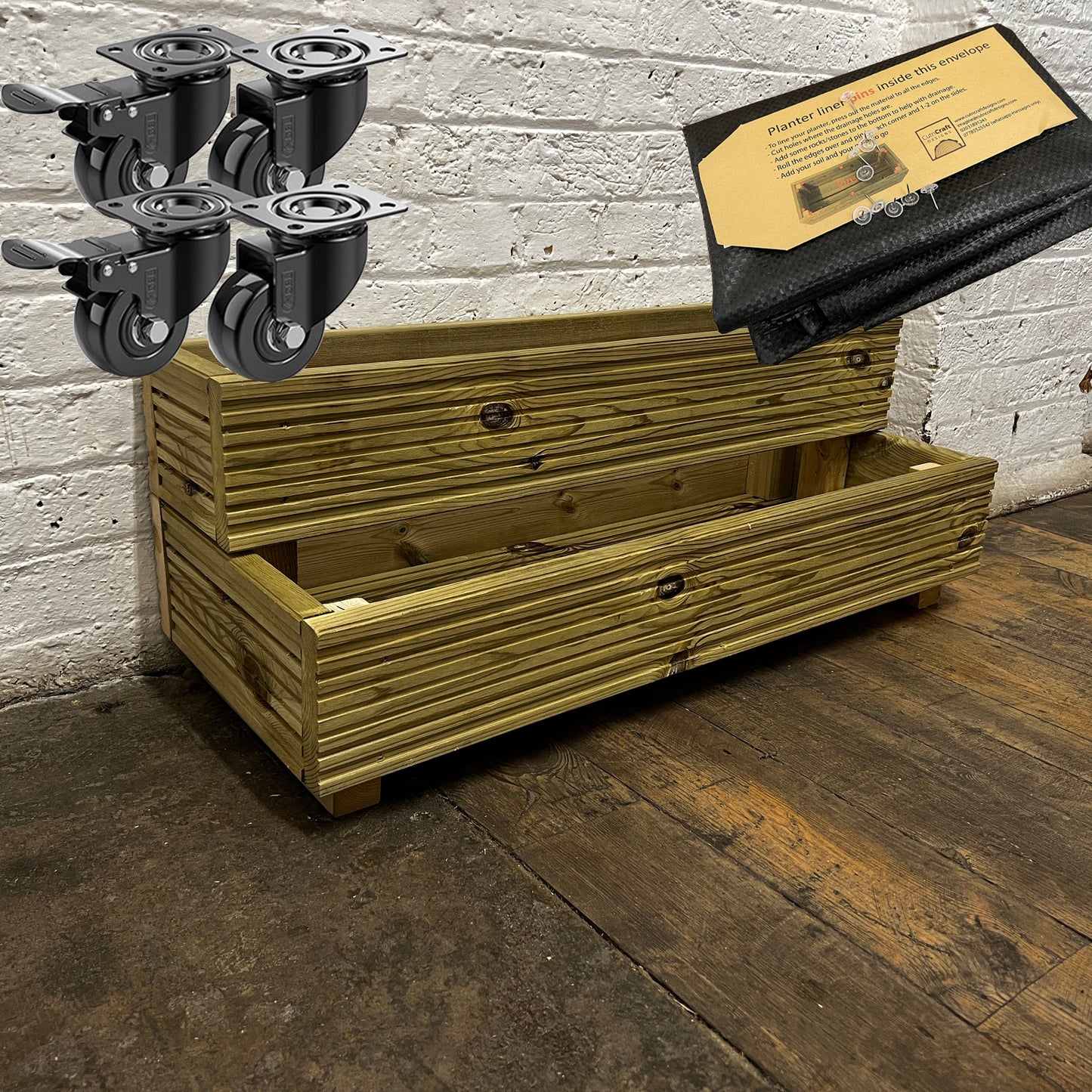 Large 2-Tier Wooden Decking Planter – 88 × 35 × 33 cm