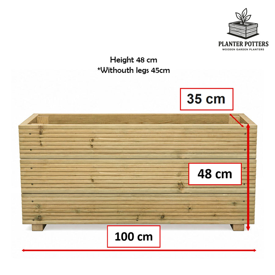 1 m Wooden Decking Planter – Triple – Board 100 × 35 × 48 cm dimensions and size guide
