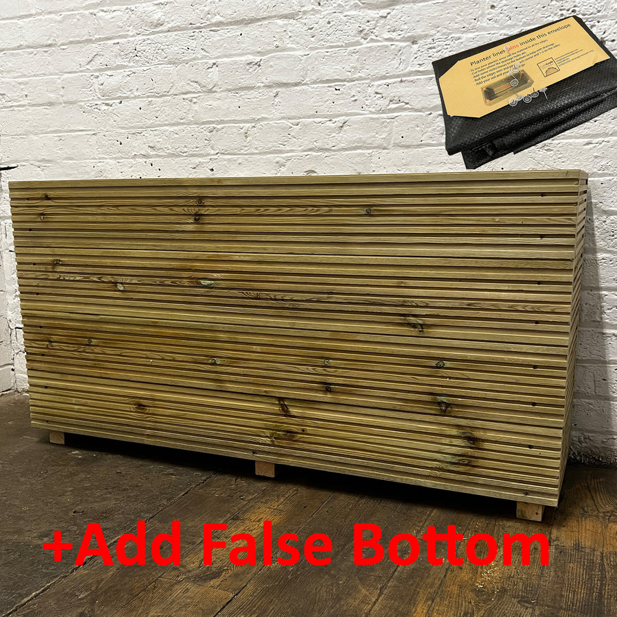 Tall 4 ft Long Wooden Decking Planter – 120 × 35 × 63 cm fitted with a self-install liner and raised false bottom