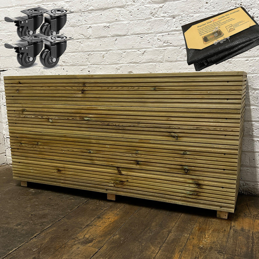 Tall 4 ft Long Wooden Decking Planter – 120 × 35 × 63 cm fitted with a self-install liner