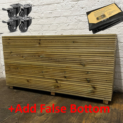 Tall 4 ft Long Wooden Decking Planter – 120 × 35 × 63 cm fitted with a self-install liner and raised false bottom