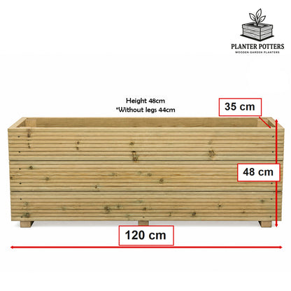 4 ft triple – board Wooden Decking Planter – 120 × 35 × 48 cm dimensions and size guide