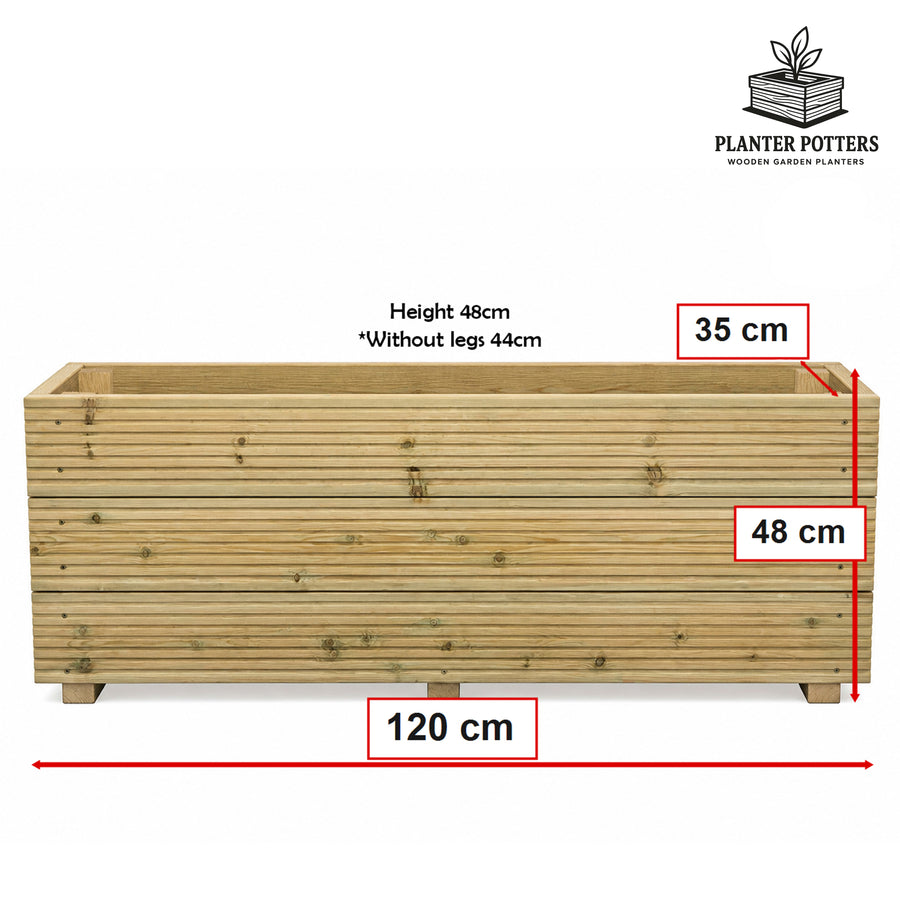 4 ft triple – board Wooden Decking Planter – 120 × 35 × 48 cm dimensions and size guide