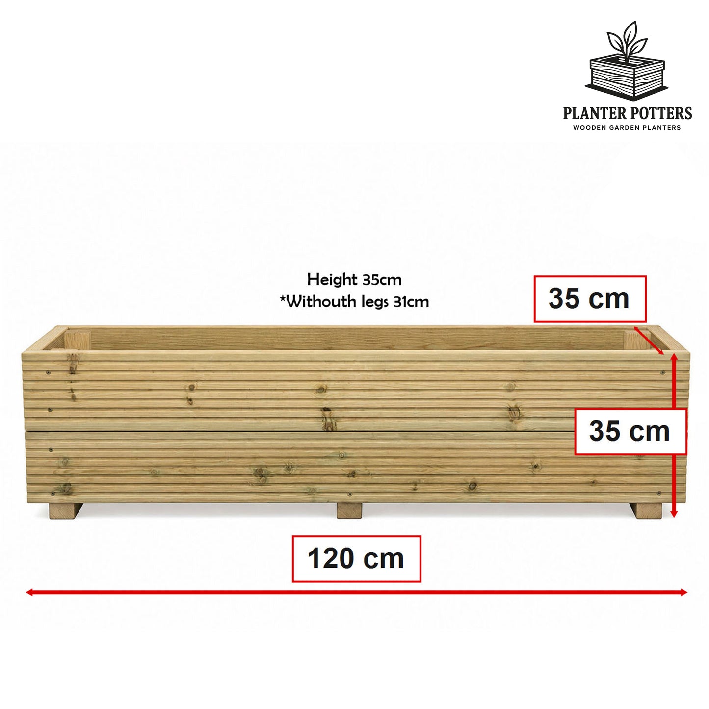 4ft (120 cm) Wooden Decking Planter – 120 × 35 × 33 cm