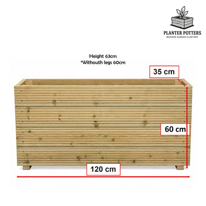Tall 4 ft Long Wooden Decking Planter – 120 × 35 × 63 cm dimensions and size guide