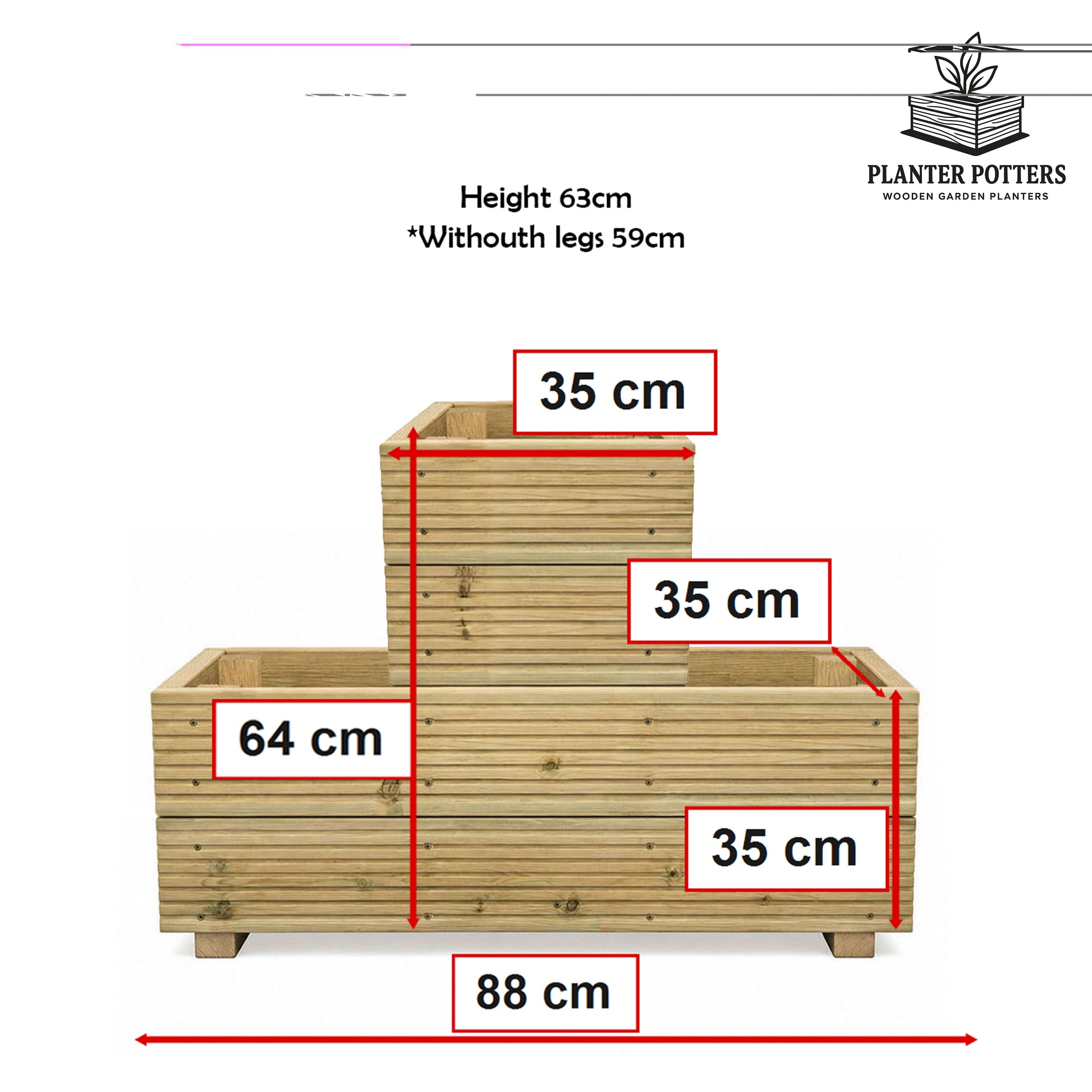 One – Tier Wooden Decking Planter 88 × 35 × 48 cm dimensions and size guide