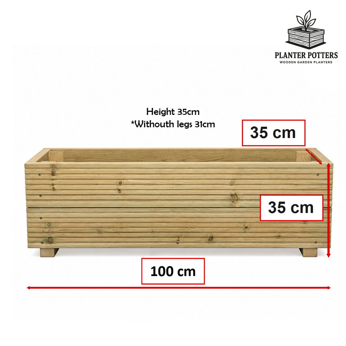 1 m Wooden Decking Planter – 100 × 35 × 33 cm dimensions and size guide