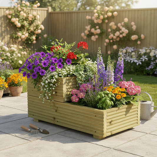 Two-Tier Wooden Decking Planter – 57 × 35 × 33 cm