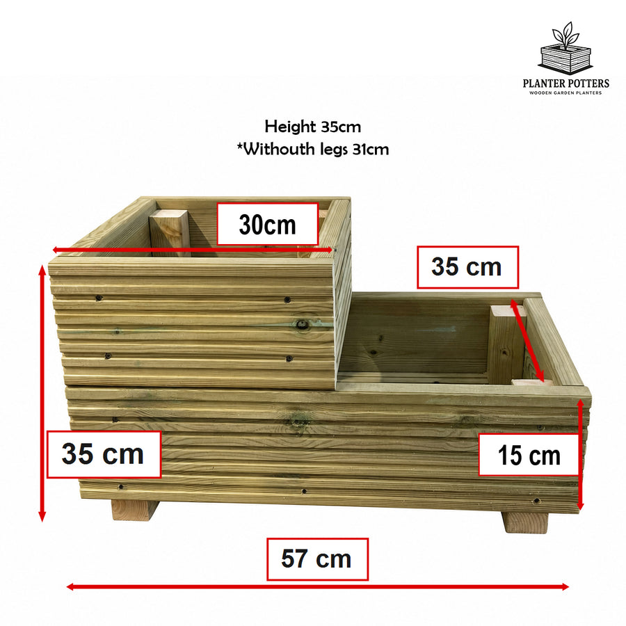 Two-tier wooden garden planter dimensions and size guide