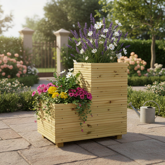 Small 2-Tiered Garden Steps Planter – Pressure-Treated Outdoor Wooden Planter 57 × 35 × 63 cm