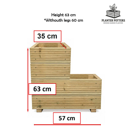 Two-tier wooden garden planter dimensions and size guide
