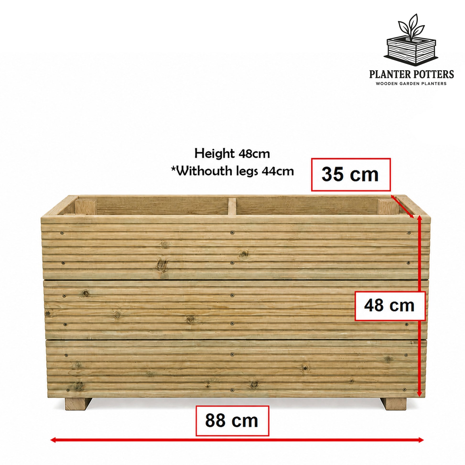 Large Solid Wooden Patio Planter With Central Divide – 88x35x47cm dimensions and size guide