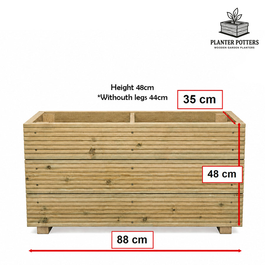 Large Solid Wooden Patio Planter With Central Divide – 88x35x47cm dimensions and size guide