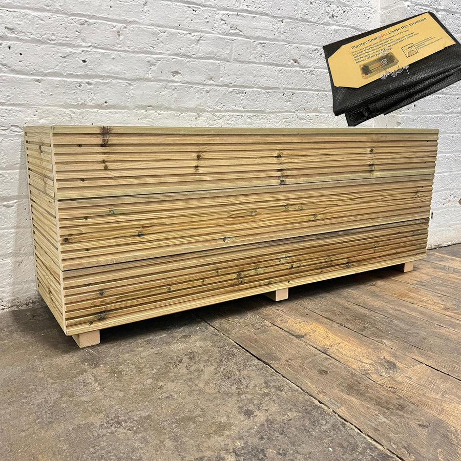 4 ft triple – board Wooden Decking Planter – 120 × 35 × 48 cm