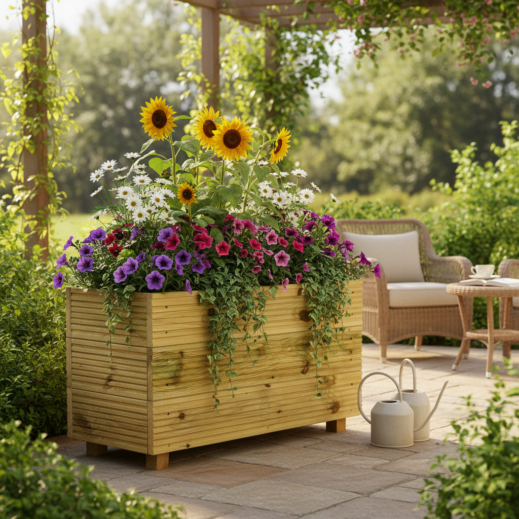 Large Solid Wooden Patio Planter With Central Divide – 88x35x47cm