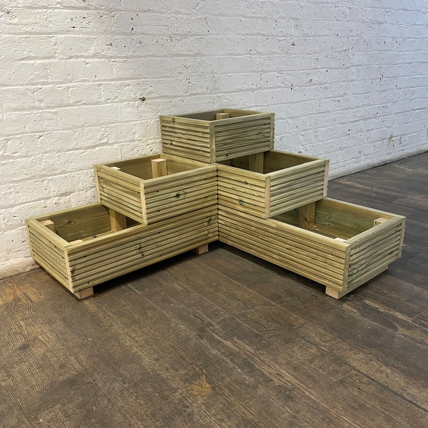 Large 3-Tiered Corner Wooden Decking Planter – Pressure-Treated Outdoor Garden Planting Unit
