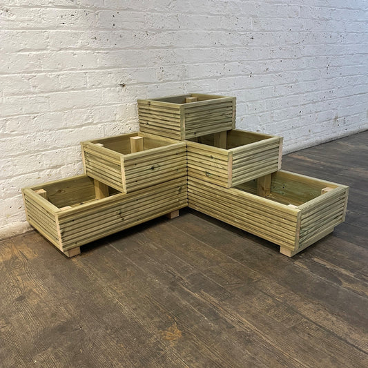 Large 3-Tiered Corner Wooden Decking Planter – Pressure-Treated Outdoor Garden Planting Unit