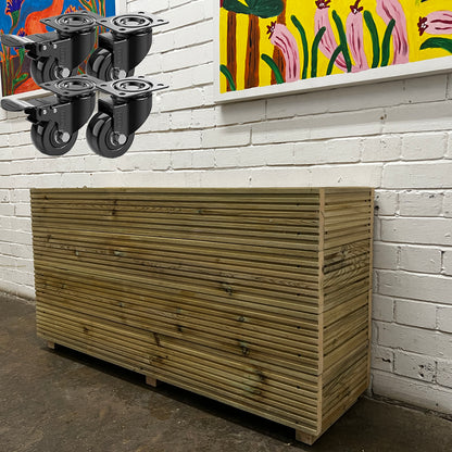 Tall 4 ft Long Wooden Decking Planter – 120 × 35 × 63 cm fitted with heavy-duty wheels