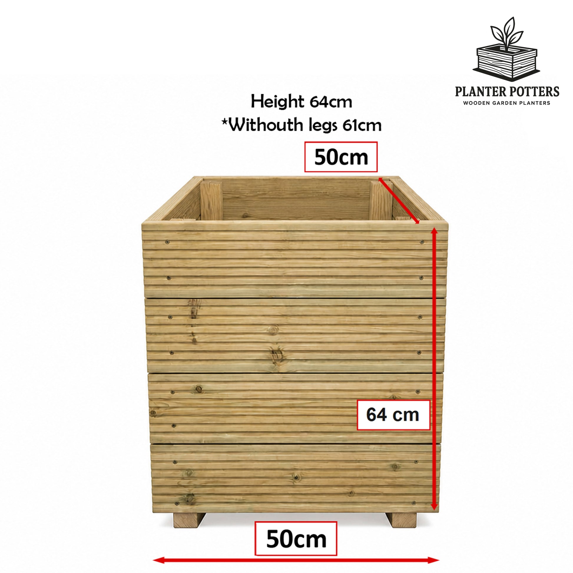 Large Square Tall Wooden Decking Planter 50 × 50 × 63 cm dimensions and size guide