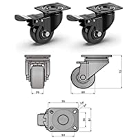 Locking castor wheels with front, side and mounting-plate dimension drawings