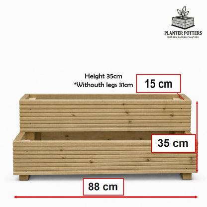 Two-tier wooden garden planter dimensions and size guide