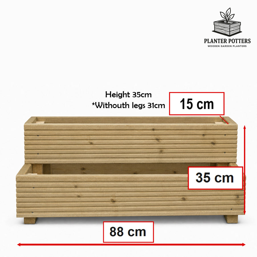 Two-tier wooden garden planter dimensions and size guide