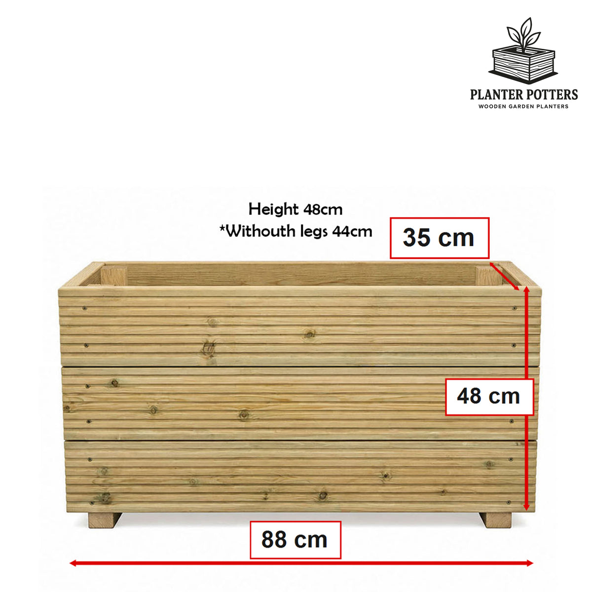 Large Wooden Decking Planter – Triple – Board 88 × 35 × 48 cm dimensions and size guide