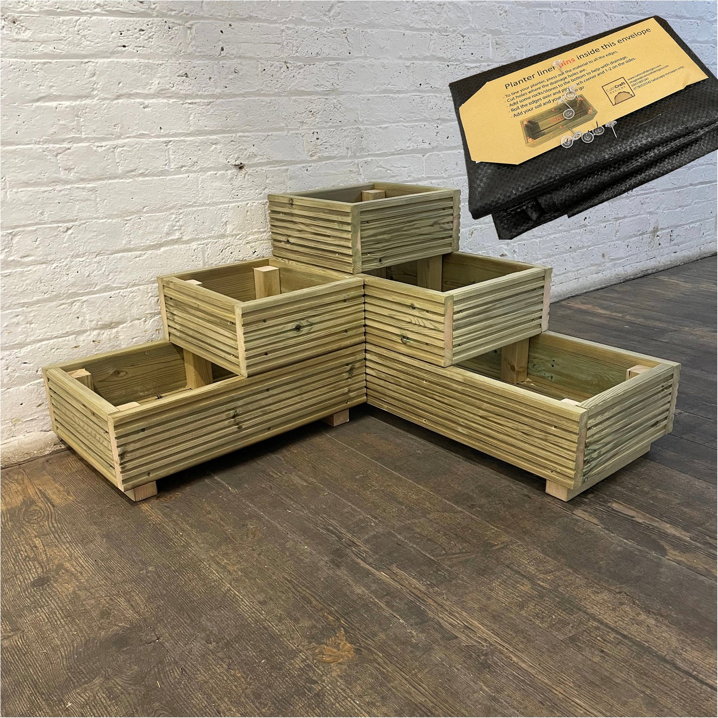 Large 3-Tiered Corner Wooden Decking Planter – Pressure-Treated Outdoor Garden Planting Unit