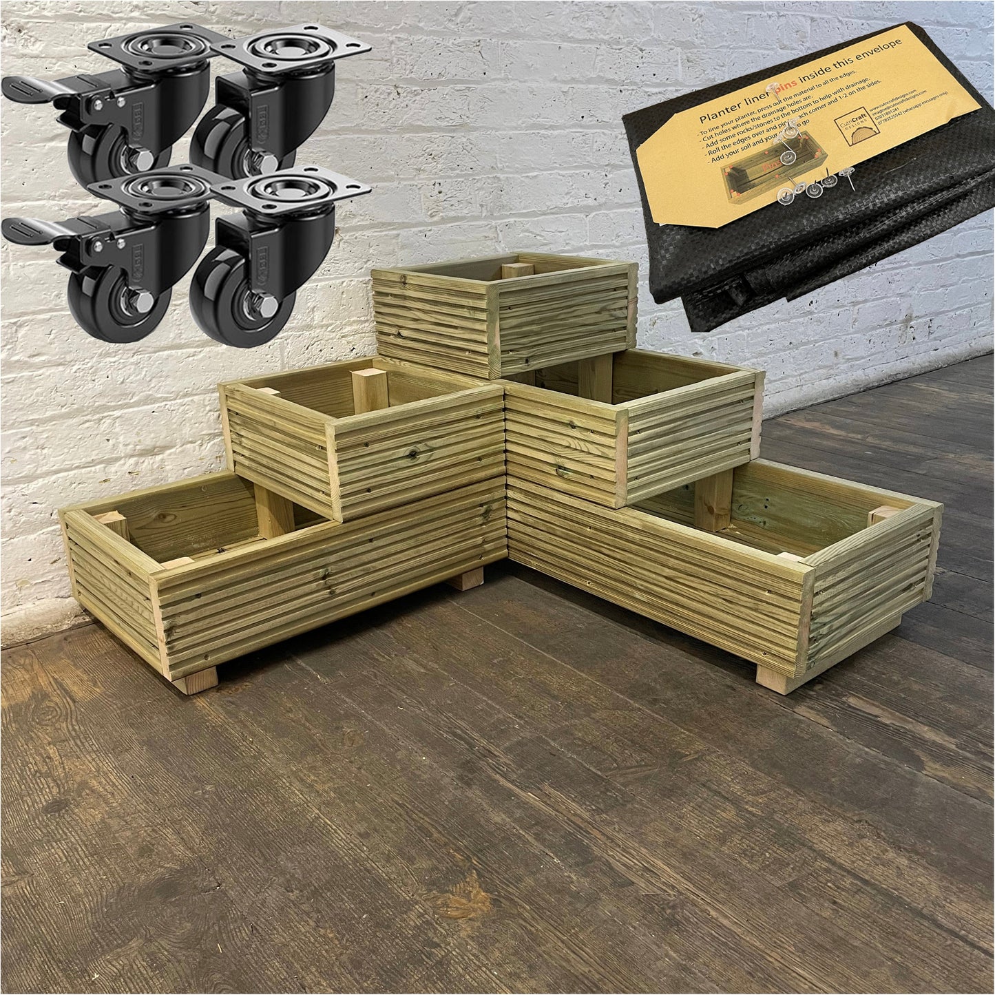 Large 3-Tiered Corner Wooden Decking Planter – Pressure-Treated Outdoor Garden Planting Unit