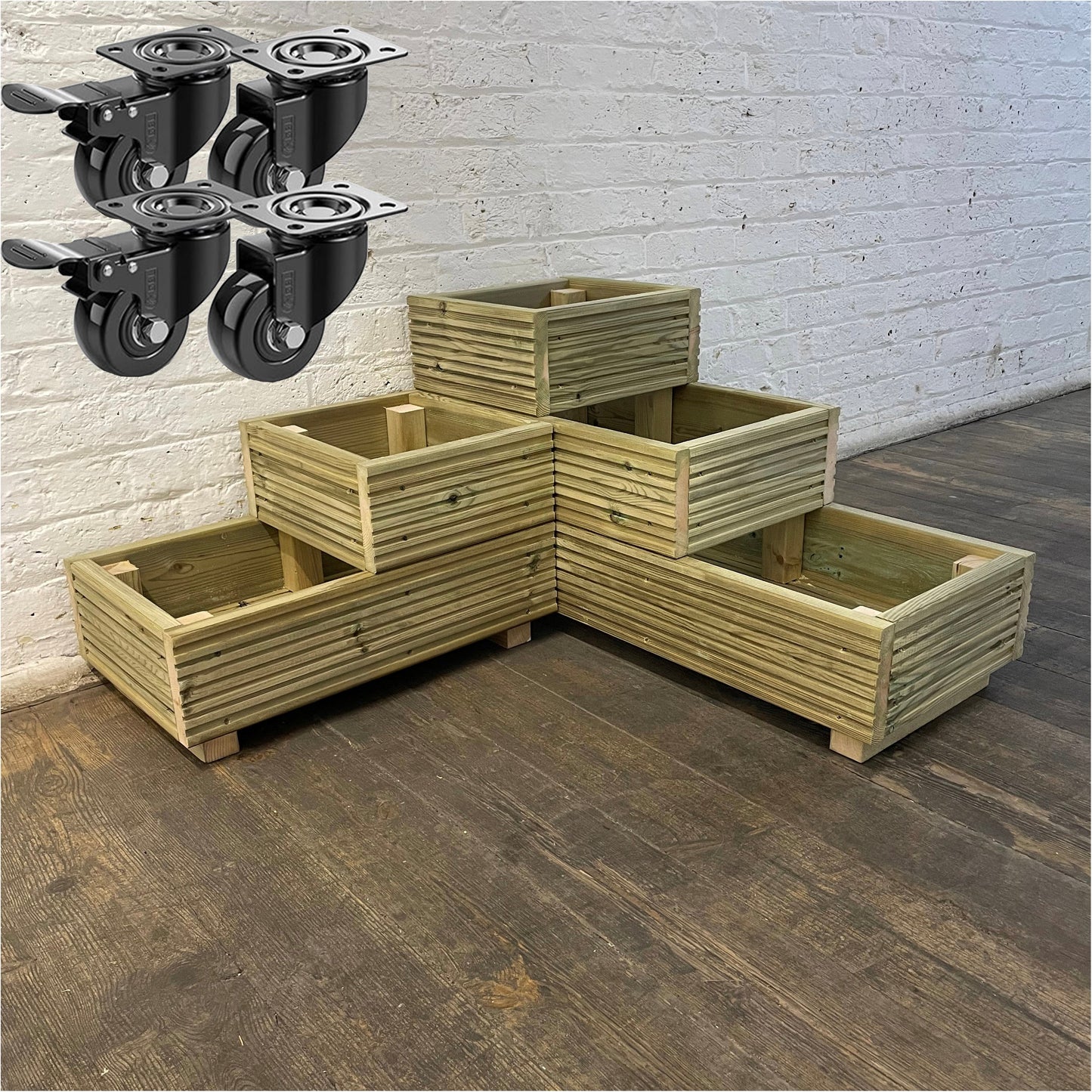 Large 3-Tiered Corner Wooden Decking Planter – Pressure-Treated Outdoor Garden Planting Unit
