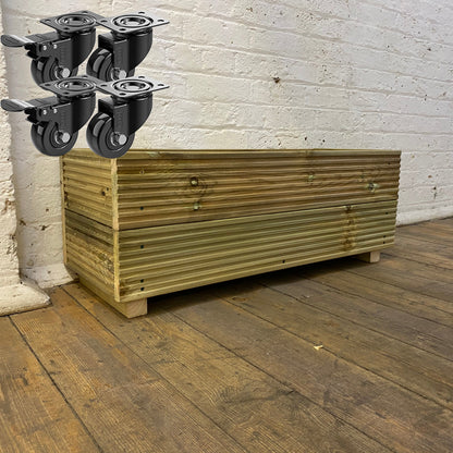 Large Wooden Decking Planter – 88 × 35 × 33 cm fitted with heavy-duty wheels