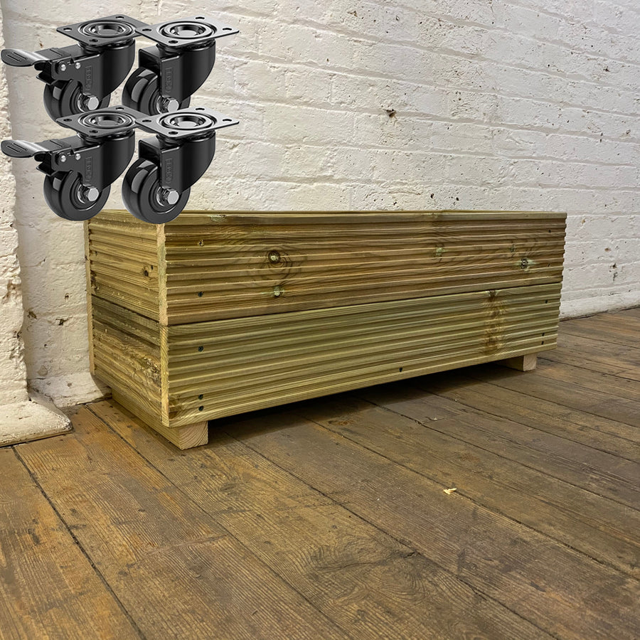 Large Wooden Decking Planter – 88 × 35 × 33 cm fitted with heavy-duty wheels