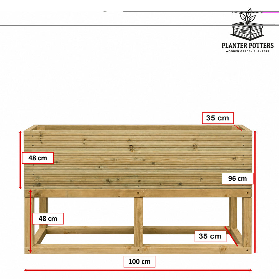 Large Raised 100 cm Wooden Decking Planter 100 × 35 × 96 cm dimensions and size guide