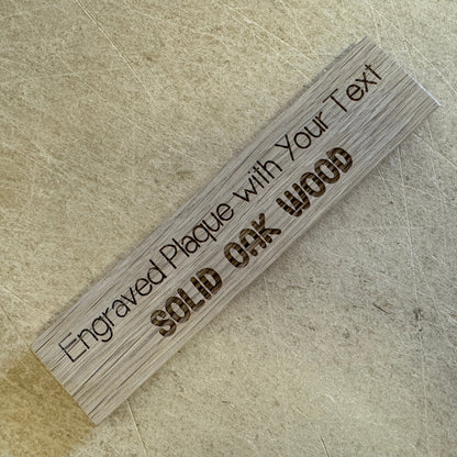 Solid oak personalised plaque with sample engraved text