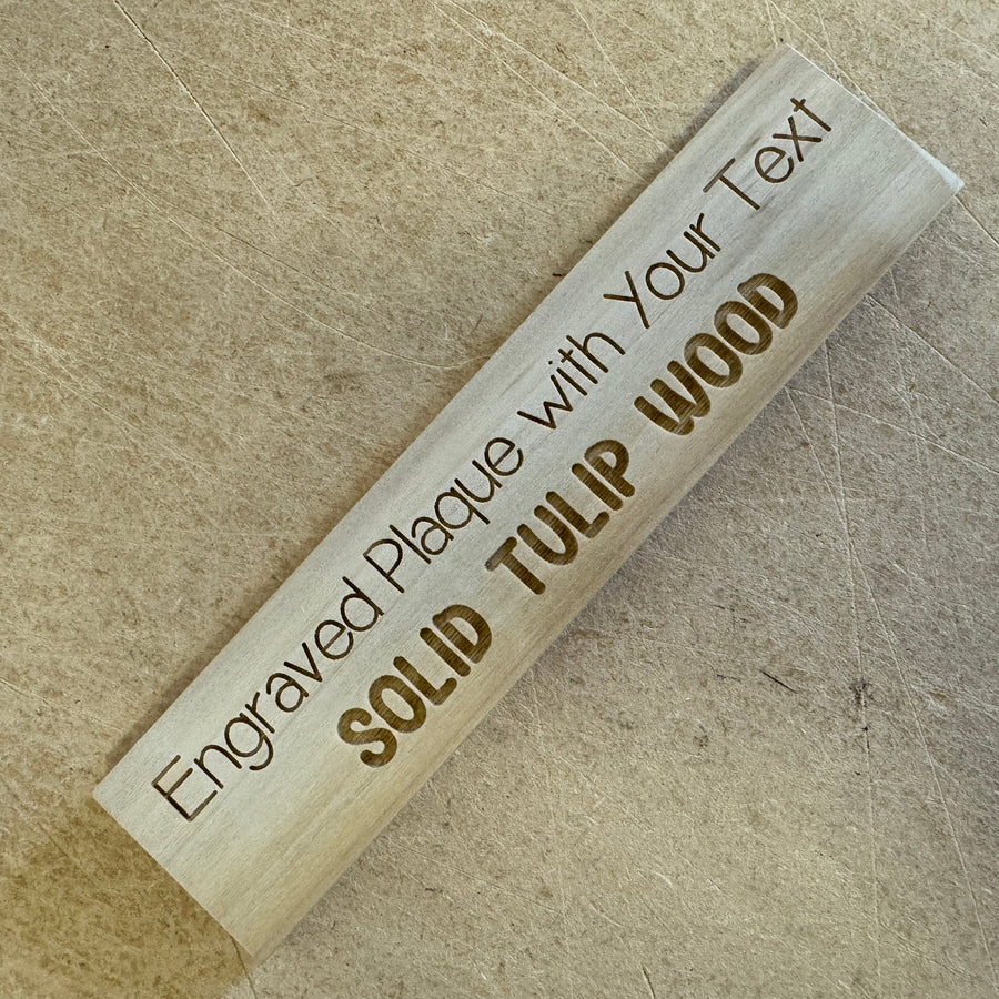 Tulipwood personalised plaque with sample engraved text