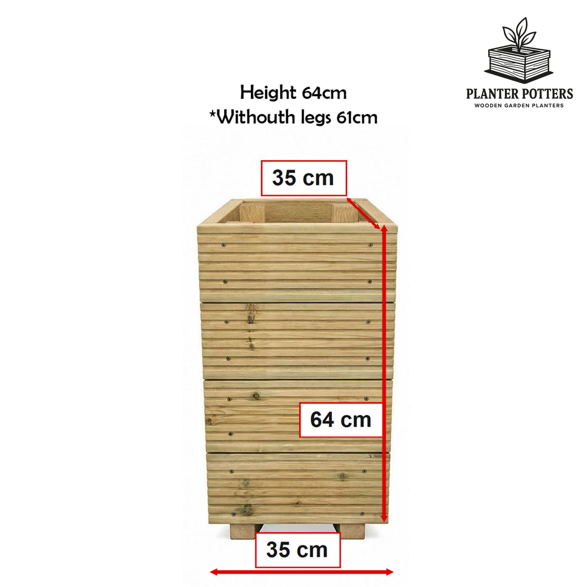 Small Tall Wooden Decking Planter – 35 × 35 × 63 cm dimensions and size guide