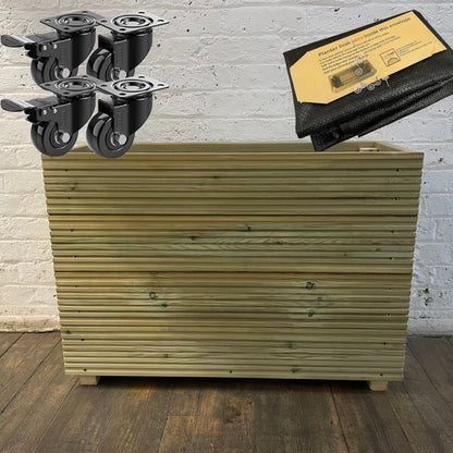 Tall Wooden Decking Planter – 88 × 35 × 63 cm fitted with a self-install liner and heavy-duty wheels