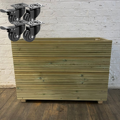 Tall Wooden Decking Planter – 88 × 35 × 63 cm fitted with heavy-duty wheels