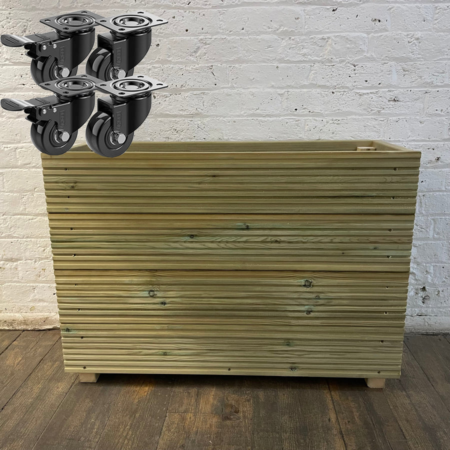 Tall Wooden Decking Planter – 88 × 35 × 63 cm fitted with heavy-duty wheels