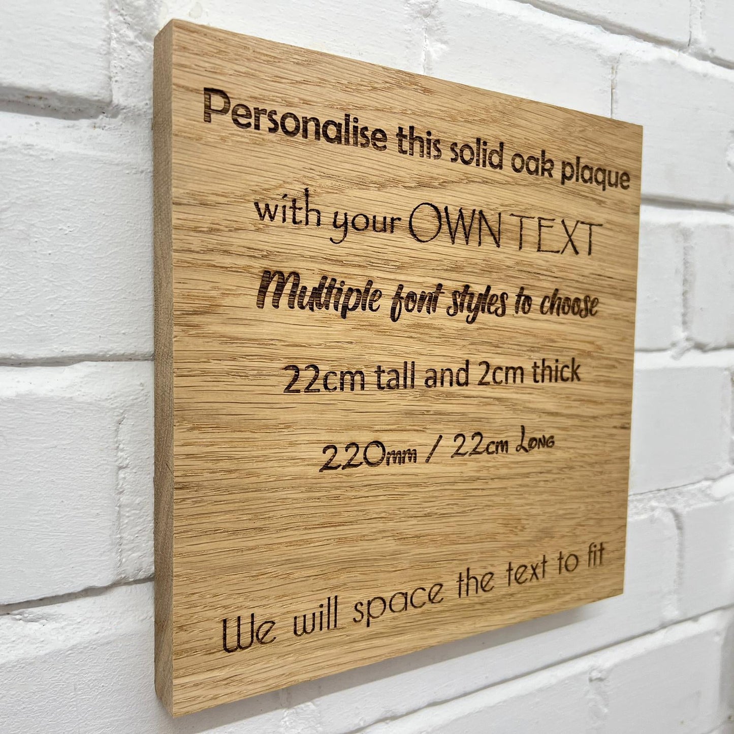 Solid Oak Plaque 20/30/40/50cm 2cm thick