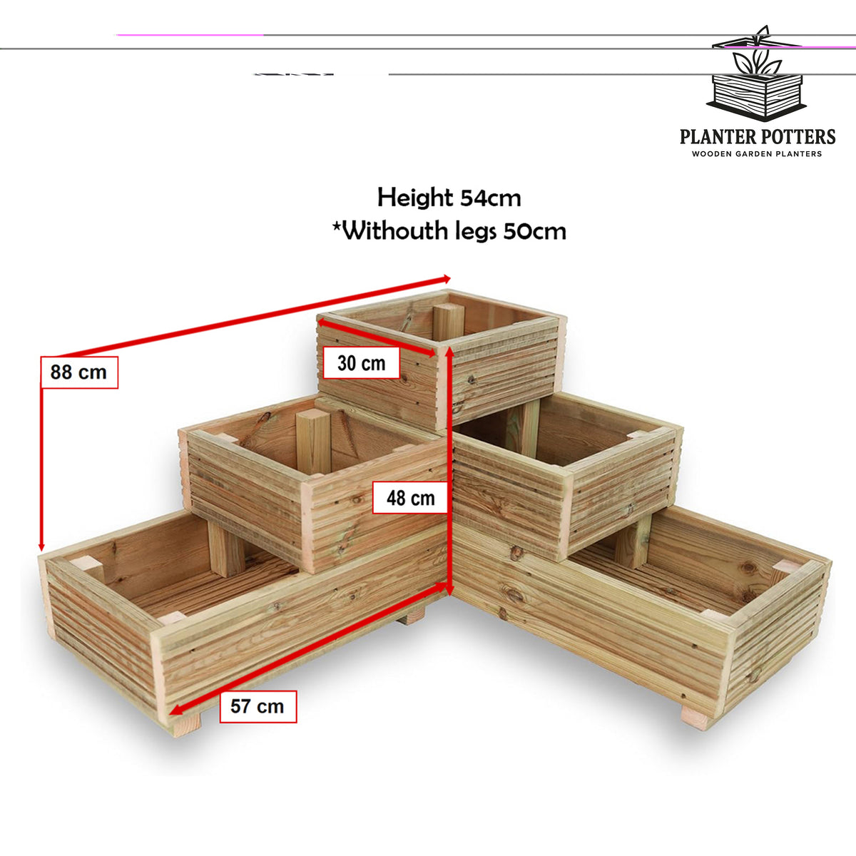 Tiered wooden corner garden planter dimensions and size guide