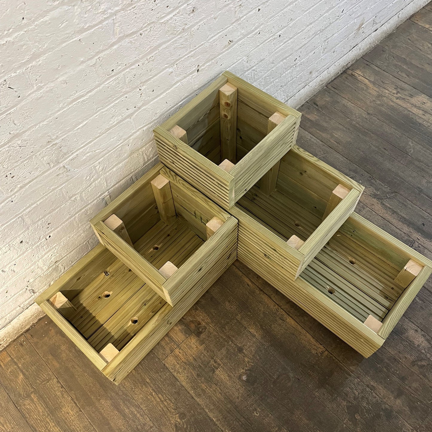 Large 3-Tiered Corner Wooden Decking Planter – Pressure-Treated Outdoor Garden Planting Unit