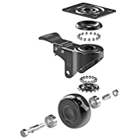 Exploded diagram of a swivel castor wheel, bearings and mounting plate