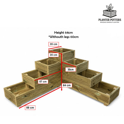 Tiered wooden corner garden planter dimensions and size guide