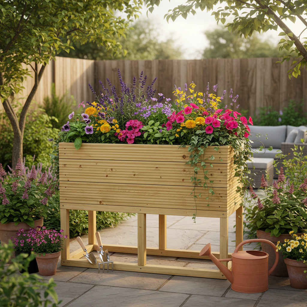 Large Raised 100 cm Wooden Decking Planter – Pressure-Treated Outdoor Garden Planter 100 × 35 × 96 cm