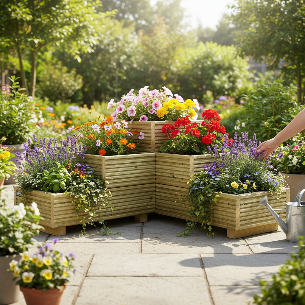 Large 3-Tiered Corner Wooden Decking Planter – Pressure-Treated Outdoor Garden Planting Unit
