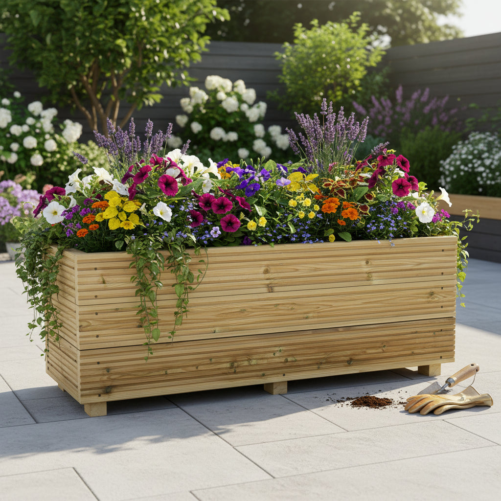 4ft Long 3 Board High Wooden Decking Planter –  120 × 35 × 48 cm