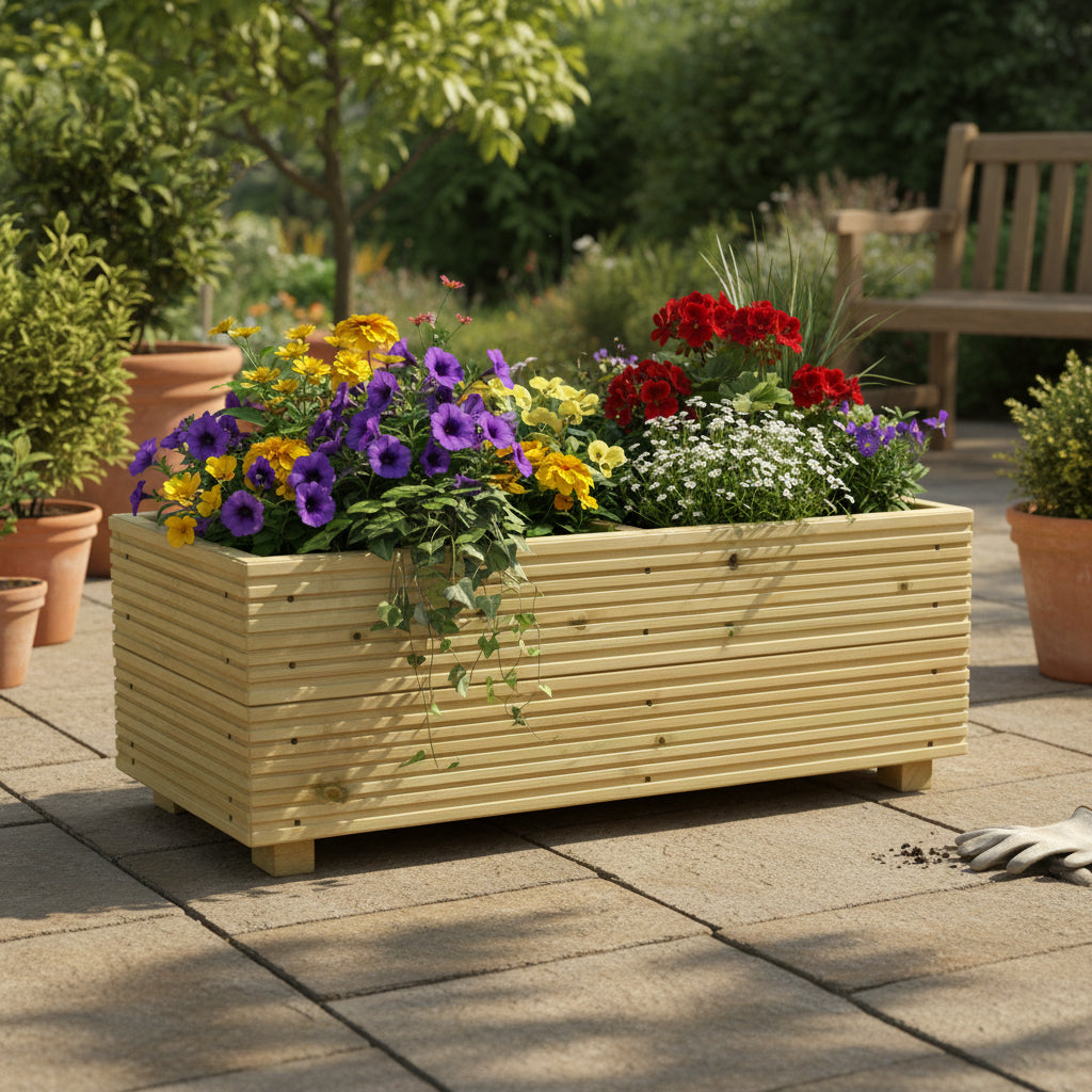 Large Decking Patio Planter With Central Divide – Pressure-Treated Outdoor Garden Planter 88 × 35 × 33 cm