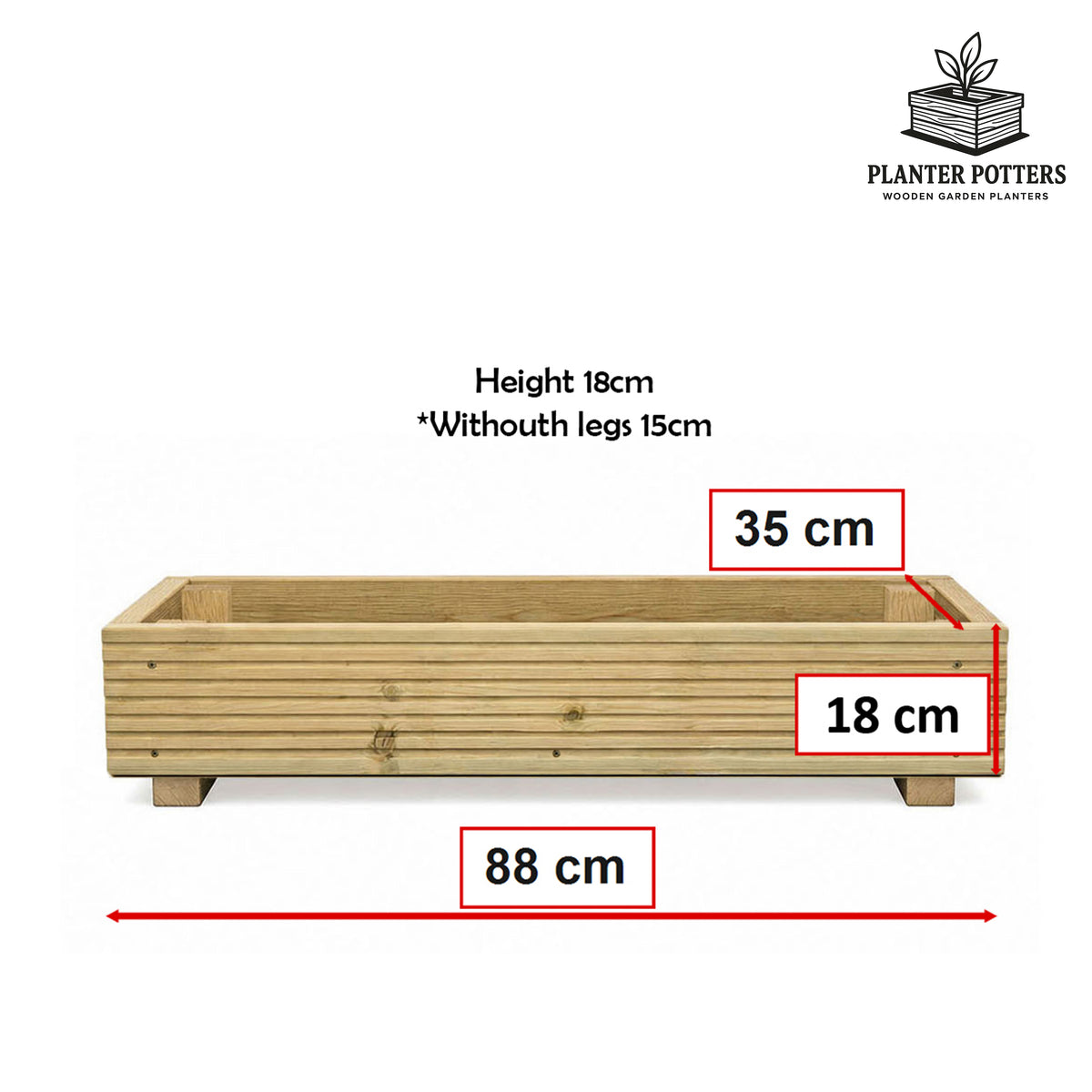 Set of two Single level Large Decking Patio Planter – 88 × 35 × 18 cm dimensions and size guide