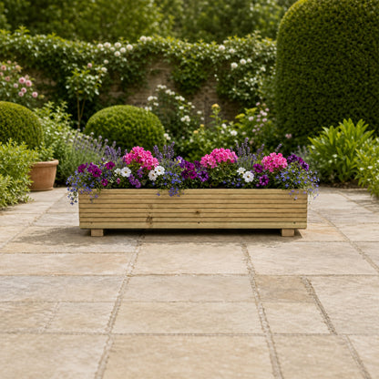 Set of two Single level Large Decking Patio Planter – 88 × 35 × 18 cm planted with colourful flowers